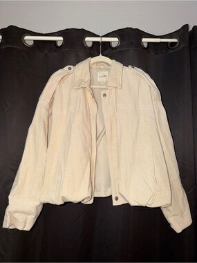 Easy Clothes Cream Corduroy Bomber Jacket with Epaulette Detail